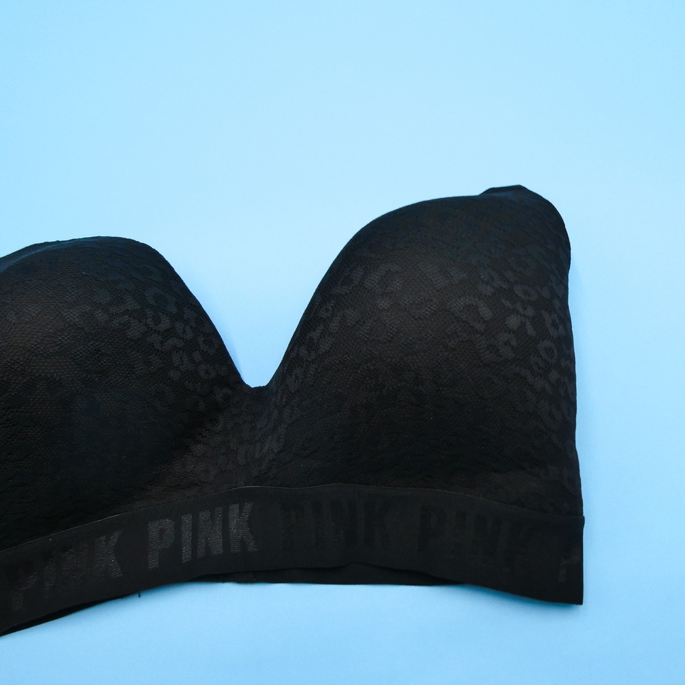 PINK Victoria's Secret Wireless Bra Womens 36DD Lightly Lined Black Leopard Lace - Picture 3 of 8